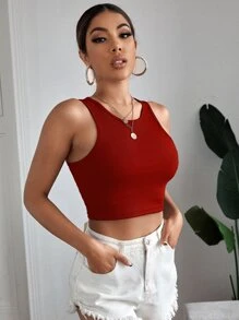 SHEIN EZwear 素色羅紋針織短款背心