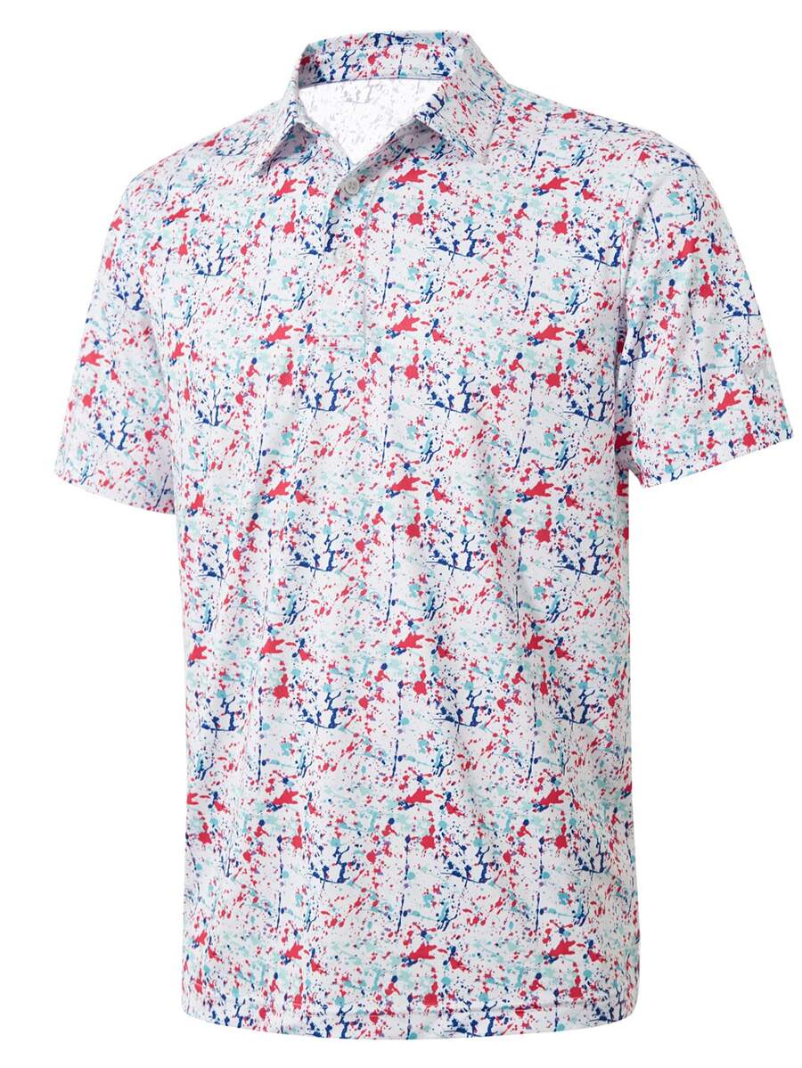 NITAGUT 男士滿版筆刷圖案POLO衫 - 彩色 - 查看 1