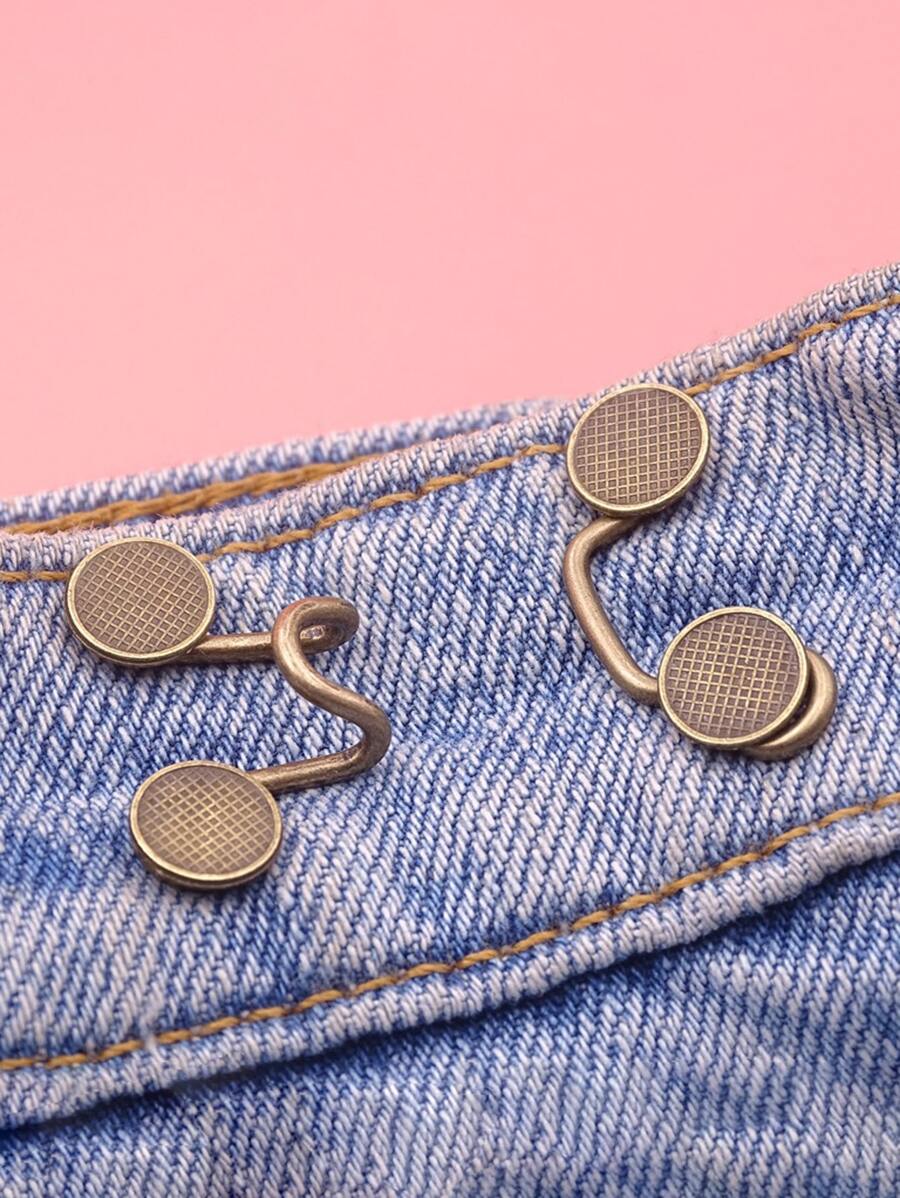 2入組牛仔褲腰部收縮扣調整牛仔褲尺寸方便工具可調節黃銅扣減肥期小工具 - 銅色 - 查看 1