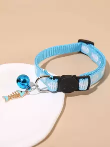 鱼骨吊坠宠物项圈，带扣装饰猫项圈 - 淺藍色 - 查看 1