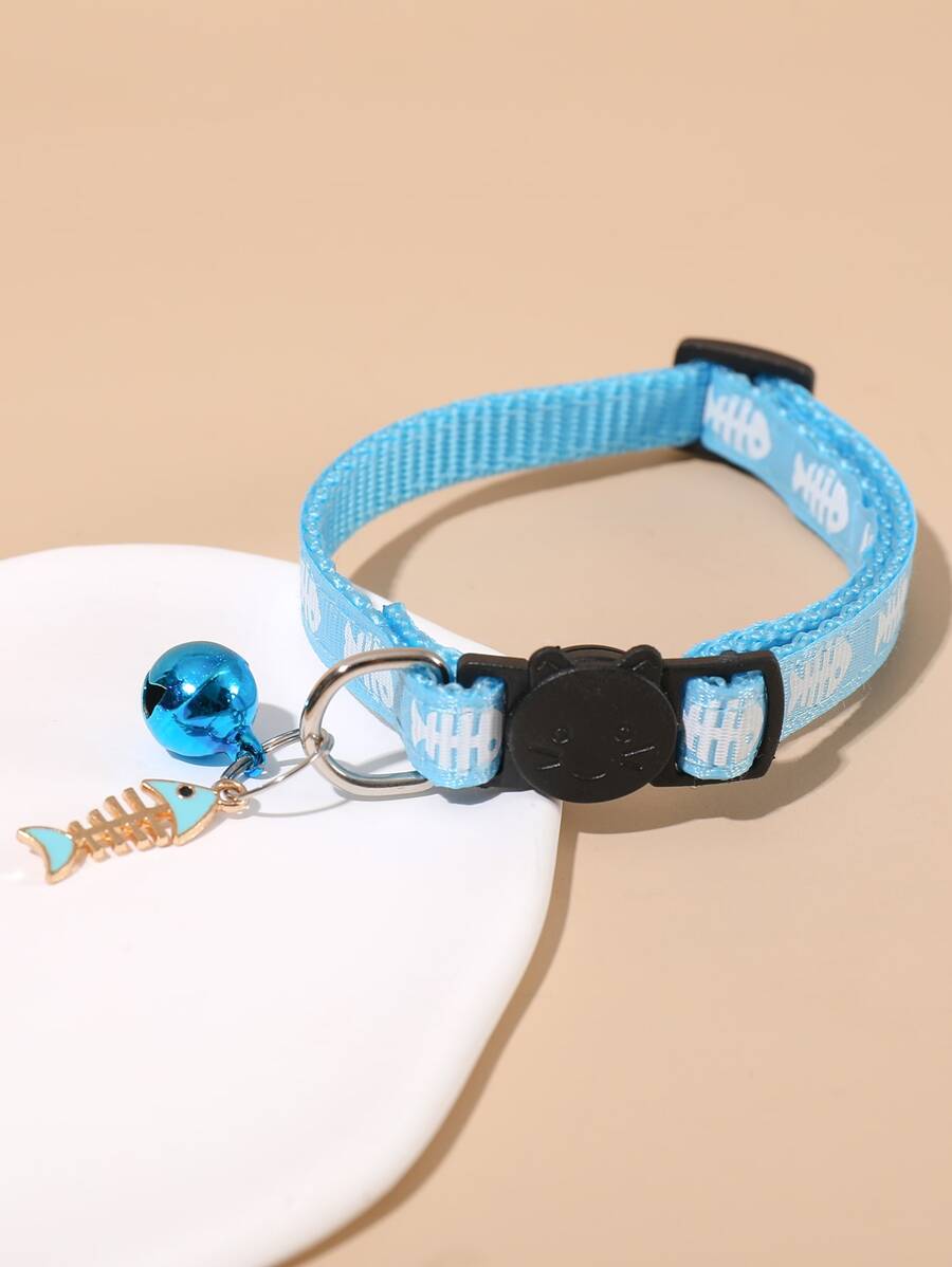 鱼骨吊坠宠物项圈，带扣装饰猫项圈 - 淺藍色 - 查看 1
