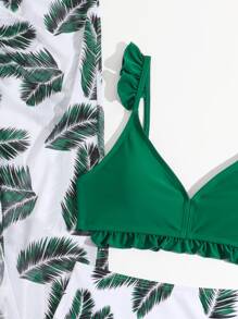 少女 3 件装 热带印花荷叶边比基尼套装和沙滩裙 夏季海滩 - 彩色 - 查看 5