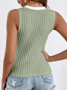 SHEIN Frenchy Solid Ribbed Knit Tank Top Summer - Mint Green - View 3
