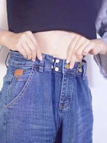 2入組牛仔褲腰部收縮扣調整牛仔褲尺寸方便工具可調節黃銅扣減肥期小工具 - 銅色 - 查看 8