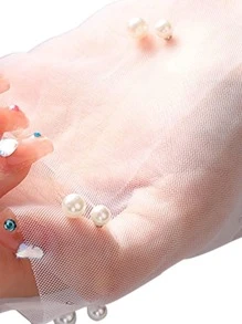 1pair Faux Pearl Decor Bridal Arm Sleeves Romantic White Gloves,For Summer Wedding Dress Autumn Accessories