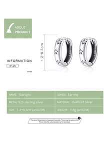 ESBERRY 一对复古星形耳环，女士S925纯银白色优雅首饰，适合日常佩戴，是馈赠佳品。