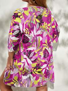 Plus Size 3packs Tropical Print Tie Front Bikini Set Summer Beach - Multicolor - View 2