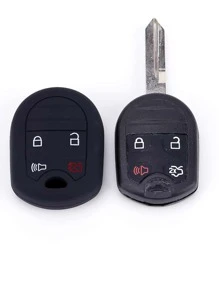 1入組矽膠車鑰匙殼兼容福特,鑰匙表袋用鏈條或絲帶連接到馬甲懷錶套 - 黑色 - 查看 2