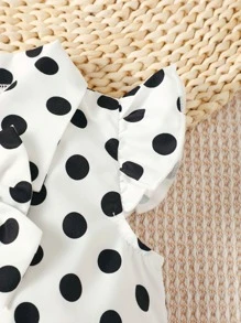 Baby Polka Dot Print Ruffle Trim Bow Front Shirt - White - View 4