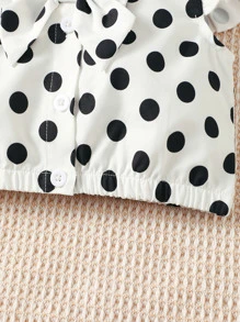 Baby Polka Dot Print Ruffle Trim Bow Front Shirt - White - View 5