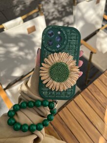 花朵裝飾手機殼附帶繩子 - 墨綠色 - 查看 1