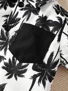 寶寶男童夏季度假椰樹印花襯衫和純色短褲套裝 - 黑與白 - 查看 4