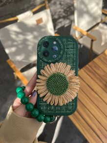 花朵裝飾手機殼附帶繩子 - 墨綠色 - 查看 4