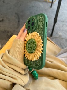 花朵裝飾手機殼附帶繩子 - 墨綠色 - 查看 8