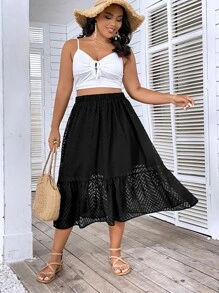 Breezaya Falda de lunares bajo con fruncido - Negro - Ver 1