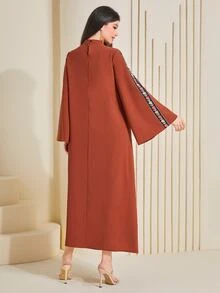 Al Najma Geo Print Flounce Sleeve Tunic Dress - Burnt Orange - View 2