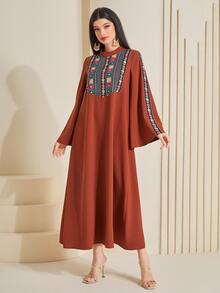 Al Najma Geo Print Flounce Sleeve Tunic Dress - Burnt Orange - View 3