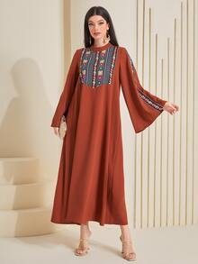 Al Najma Geo Print Flounce Sleeve Tunic Dress - Burnt Orange - View 4