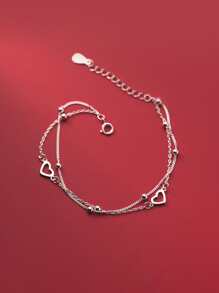 Heart Decor Silver Bracelet - Silver - View 1