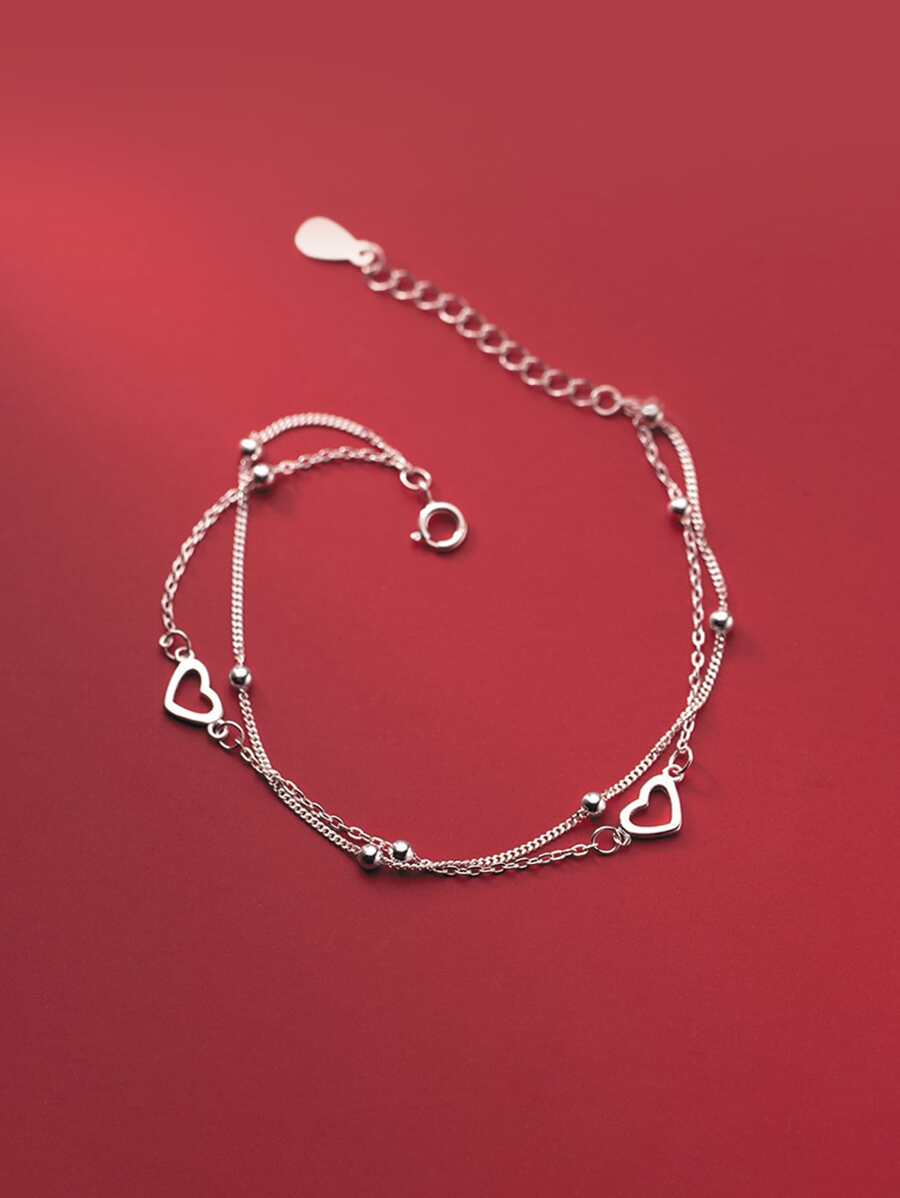 Heart Decor Silver Bracelet - Silver - View 1