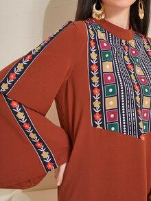 Al Najma Geo Print Flounce Sleeve Tunic Dress - Burnt Orange - View 6