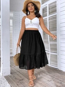 Breezaya Falda de lunares bajo con fruncido - Negro - Ver 8