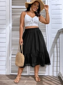 Breezaya Falda de lunares bajo con fruncido - Negro - Ver 9