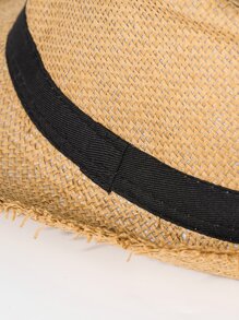 男士織帶裝飾草編帽 - 卡其色 - 查看 3
