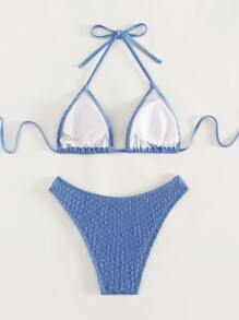Halter Triangle Summer Beach Bikini Set - Blue - View 2