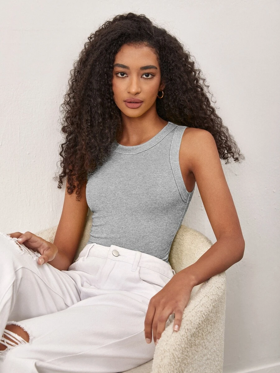 SHEIN BASICS 素色修身背心上衣