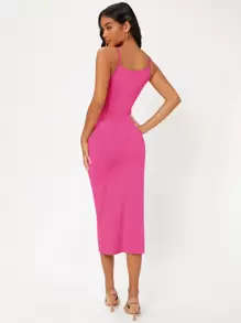 SHEIN BASICS Đầm màu trơn Thanh lịch - Màu Hồng Tươi - Xem 2