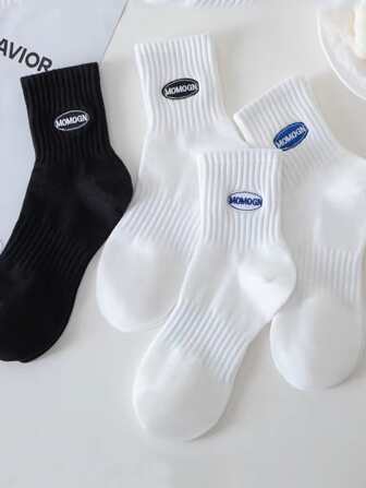 4雙男士字母刺繡中筒襪