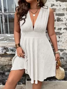 SHEIN LUNE Vestido línea A de cuello profundo - Albaricoque - Ver 1