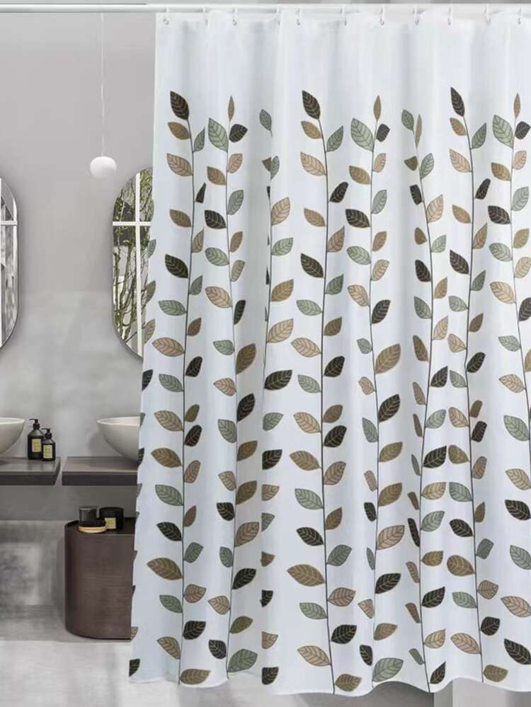 1pc Leaf Pattern Shower Curtain, Cartoon Polyester Waterproof Shower Curtain For Bathroom - Multicolor - View 1