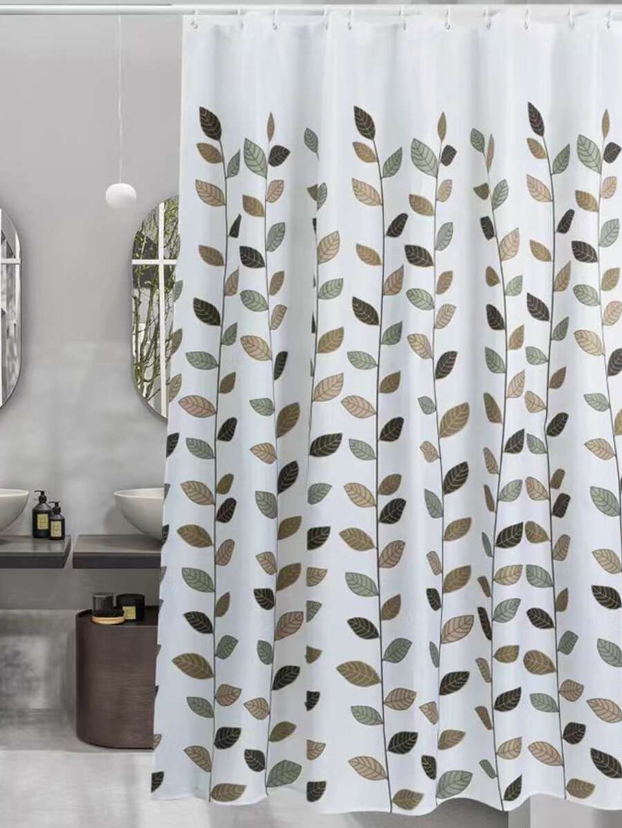 1pc Leaf Pattern Shower Curtain, Cartoon Polyester Waterproof Shower Curtain For Bathroom - Multicolor - View 1