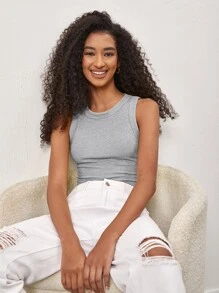 SHEIN BASICS 素色修身背心上衣