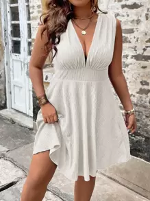SHEIN LUNE Vestido línea A de cuello profundo - Albaricoque - Ver 3