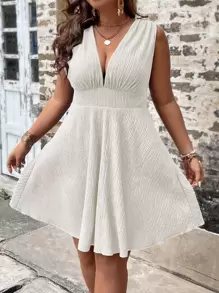 SHEIN LUNE Vestido línea A de cuello profundo - Albaricoque - Ver 5