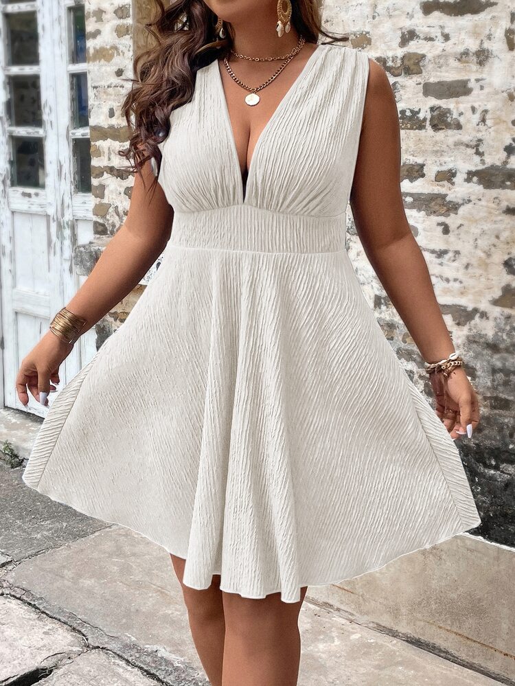 SHEIN LUNE Vestido línea A de cuello profundo - Albaricoque - Añade 5
