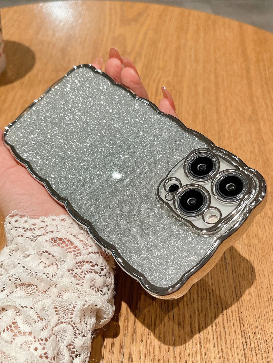 1 Vỏ Điện Thoại Họa Tiết Sóng Lấp Lánh Mạ Màu Tương Thích Với IPhone 14/13/12/11 - Bạc - Xem 1