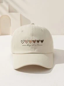 1 件女士心形和口号图案棒球帽休闲情人节 - 米色 - 查看 2