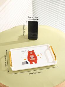 1 pieza Bandeja con estampado de dibujos animados con estampado de oso de dibujos animados doble asa para escritorio - Blanco - Ver 3