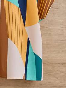 SHEIN Girls Striped & Geo Print Batwing Sleeve Blouse - Multicolor - View 3