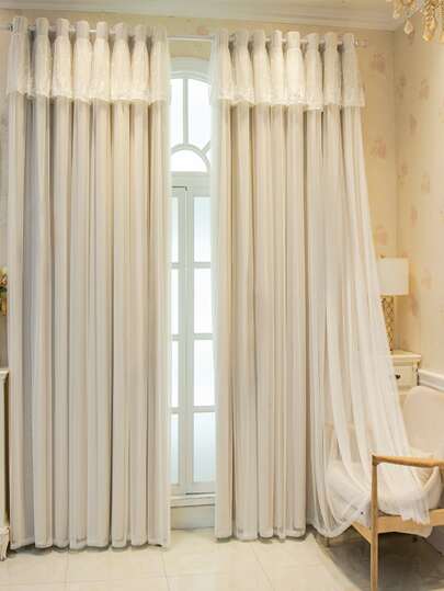 1pc Double-Layer Blackout Curtain, Teenage Girl Princess Style Milk Tea Color Dreamy Curtain With Sheer Fabric, French Style