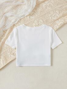 SHEIN Girls Ditsy Floral Print 2 In 1 Tee - Blue and White - View 2