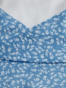 SHEIN Girls Ditsy Floral Print 2 In 1 Tee - Blue and White - View 3