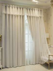 1pc Double-Layer Blackout Curtain, Teenage Girl Princess Style Milk Tea Color Dreamy Curtain With Sheer Fabric, French Style