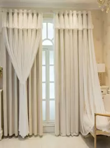 1pc Double-Layer Blackout Curtain, Teenage Girl Princess Style Milk Tea Color Dreamy Curtain With Sheer Fabric, French Style