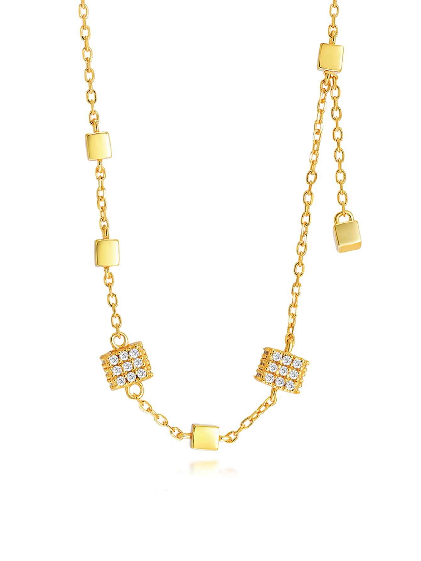 方晶鋯石方形裝飾銀項鍊 - 黃色 - 查看 1