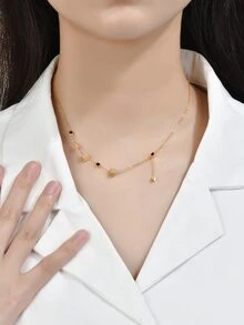 方晶鋯石方形裝飾銀項鍊 - 黃色 - 查看 2